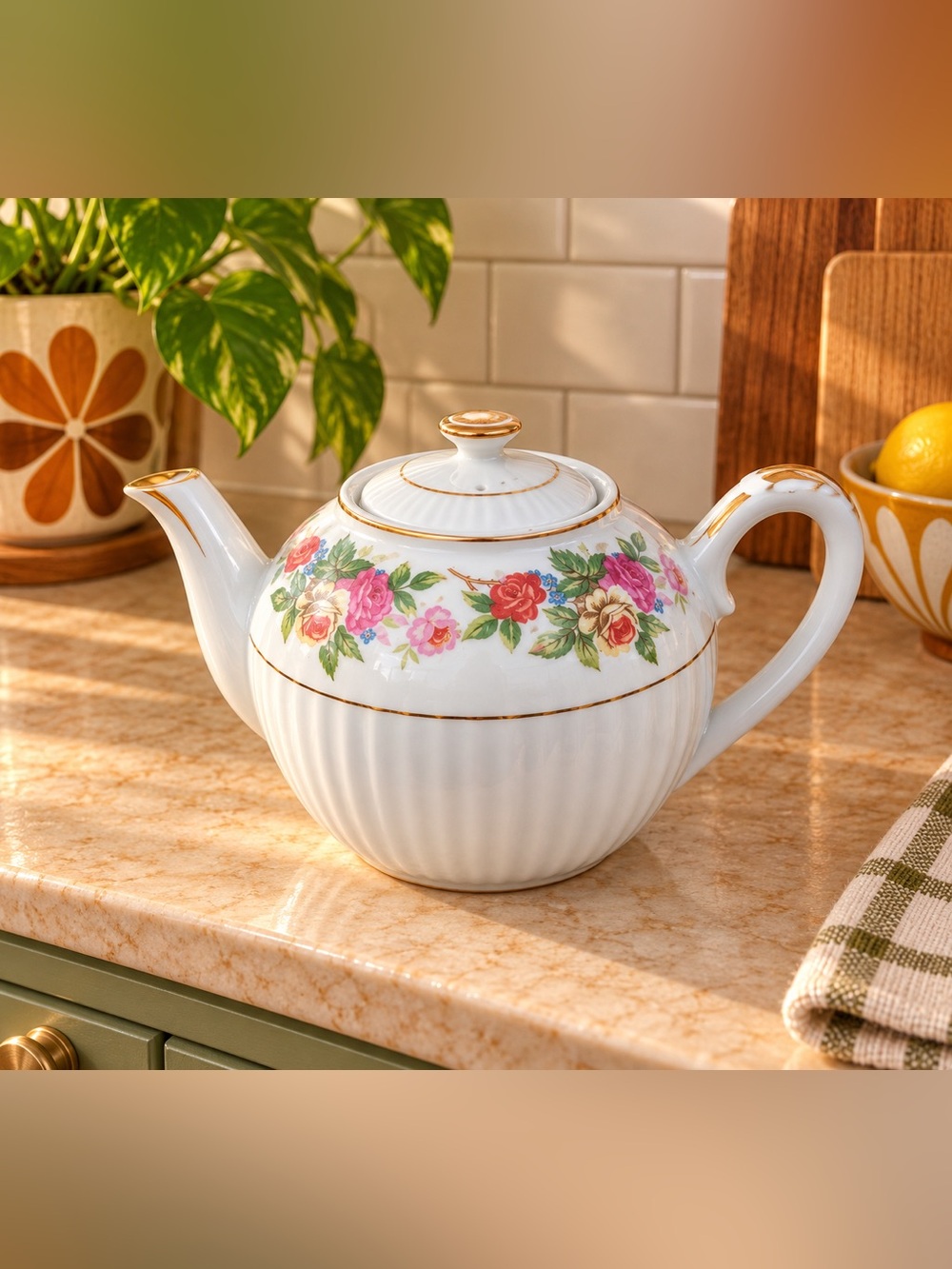 Vintage Chelsea Fine China Teapot: Floral National Silver Company japan boho